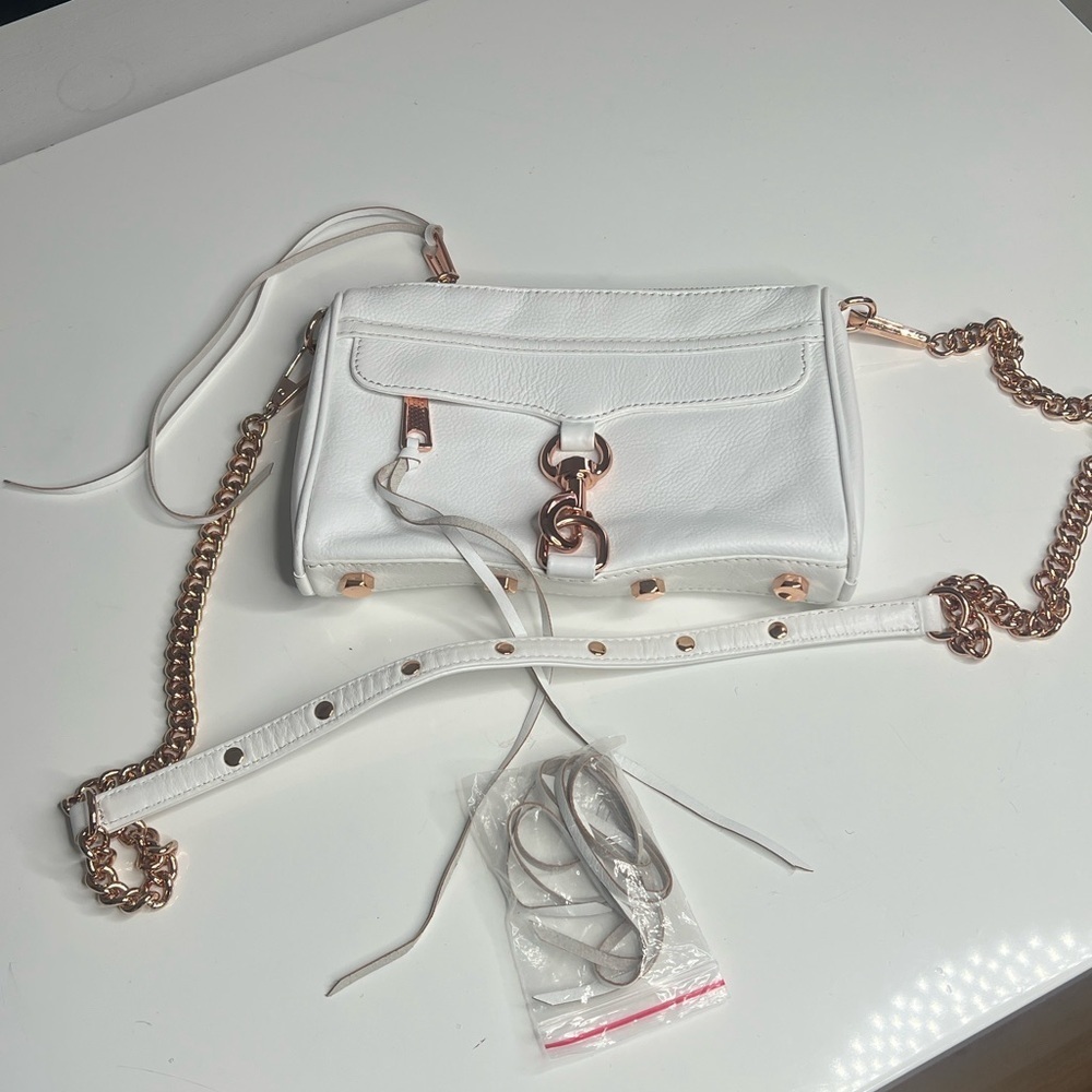 Rebecca Minkoff Avery White Rose Gold Hardware Leather Cross Body Bag Worn Once
